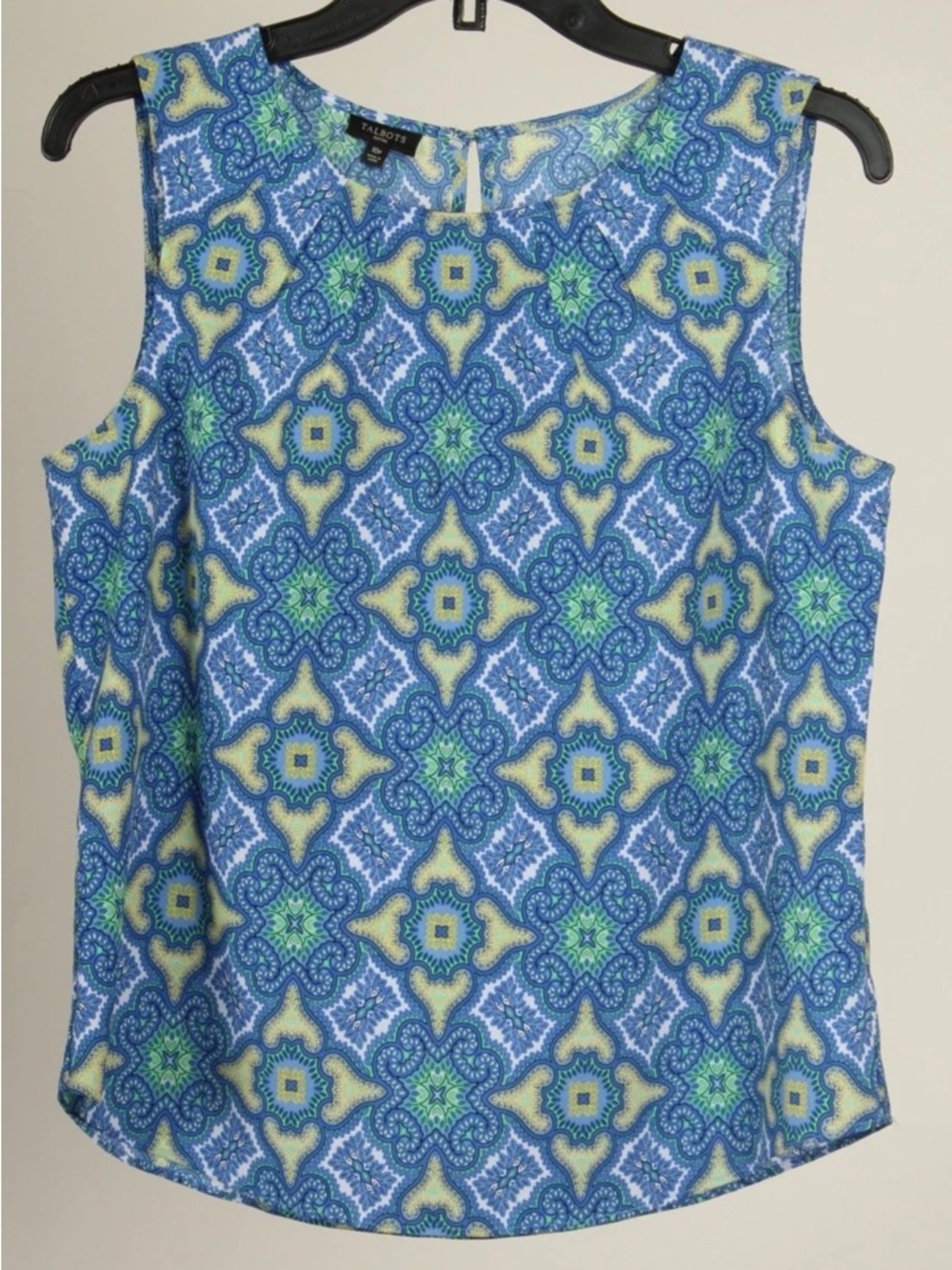 Talbots Blouse Women’s 10P Blue Yellow Sleeveless Colorful Shirt